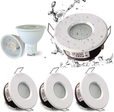 4X 5W IP65 Waterproof LED Recessed Ceiling Lights, Warm White 3000K 430LM, Suitable for Bathroom and Kitchen Spotlights (Including GU10 Lamp Holder) White Downlight Cut-Out 68Mm