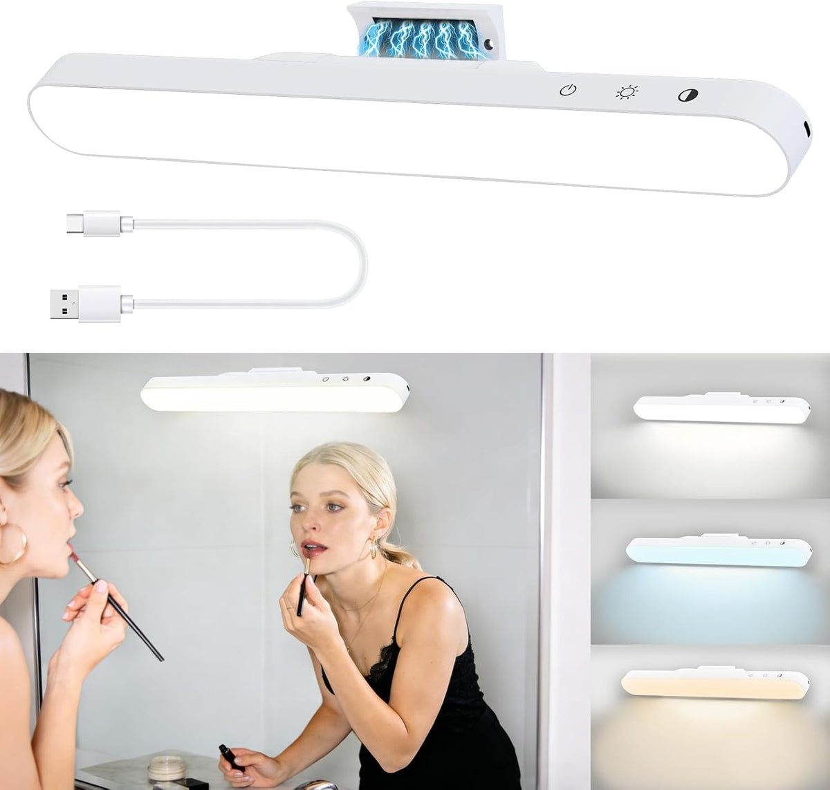 Makeup Mirror Light, LED Battery Operated Dressing Table Lights, 4500Mah Magnetic Stick on Bathroom Lights, 3 Color Temperatures & Adjustable Brightness, Portable for Bathroom Dressing Table