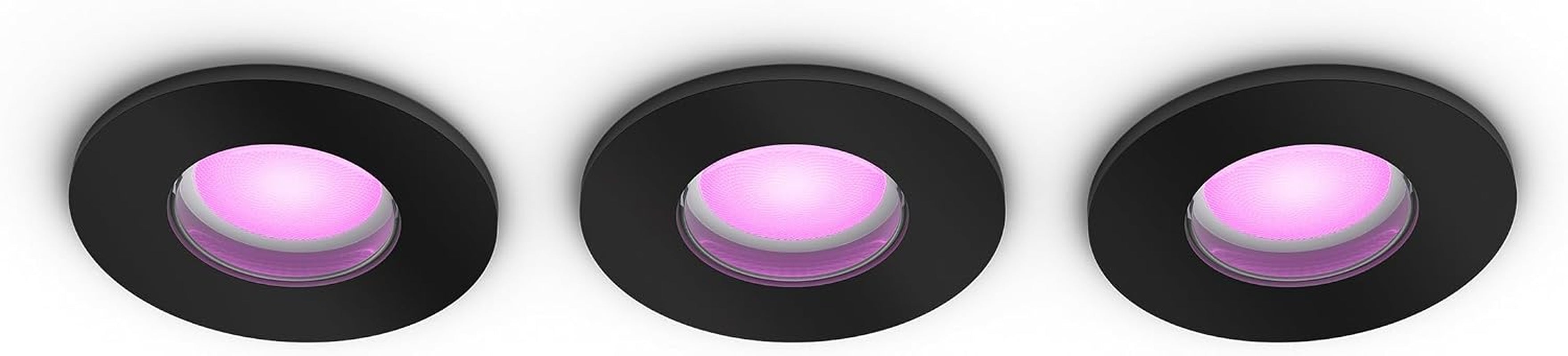 Philips Hue White & Color Ambiance Xamento Recessed Spotlights 3-Pack, Dimmable Bathroom Lights for Hue Lighting System with 16 Million Colours, Intelligent Light Control via Voice and App, Black