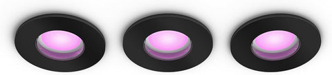 Philips Hue White & Color Ambiance Xamento Recessed Spotlights 3-Pack, Dimmable Bathroom Lights for Hue Lighting System with 16 Million Colours, Intelligent Light Control via Voice and App, Black