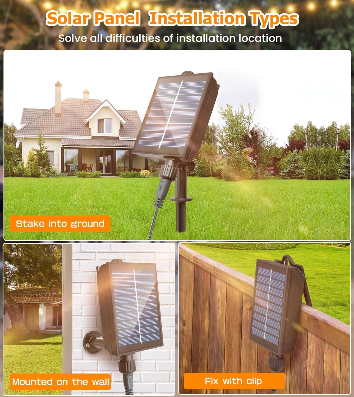 Easy-to-install solar string lights with hook-ready cable system
