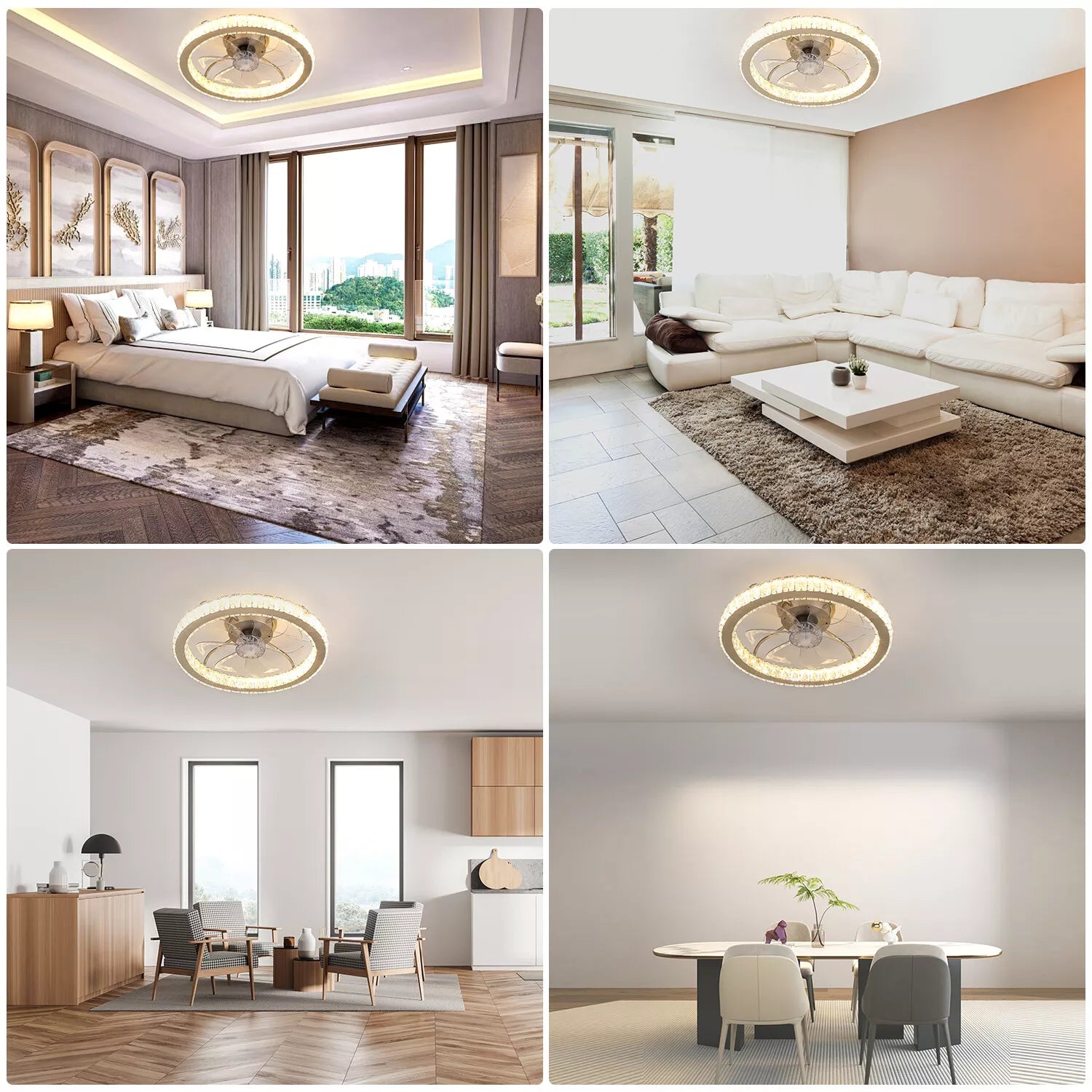 LED Crystal Ceiling Fan Light UK – Dimmable, Quiet with Remote Control - UK