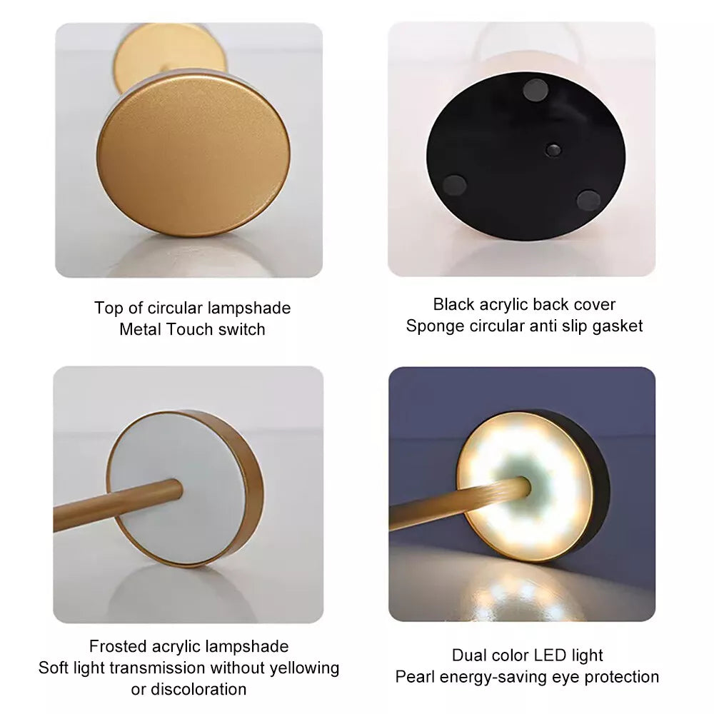 Cordless Metal LED Touch Table Lamp – Rechargeable Desk Light for Home & Office