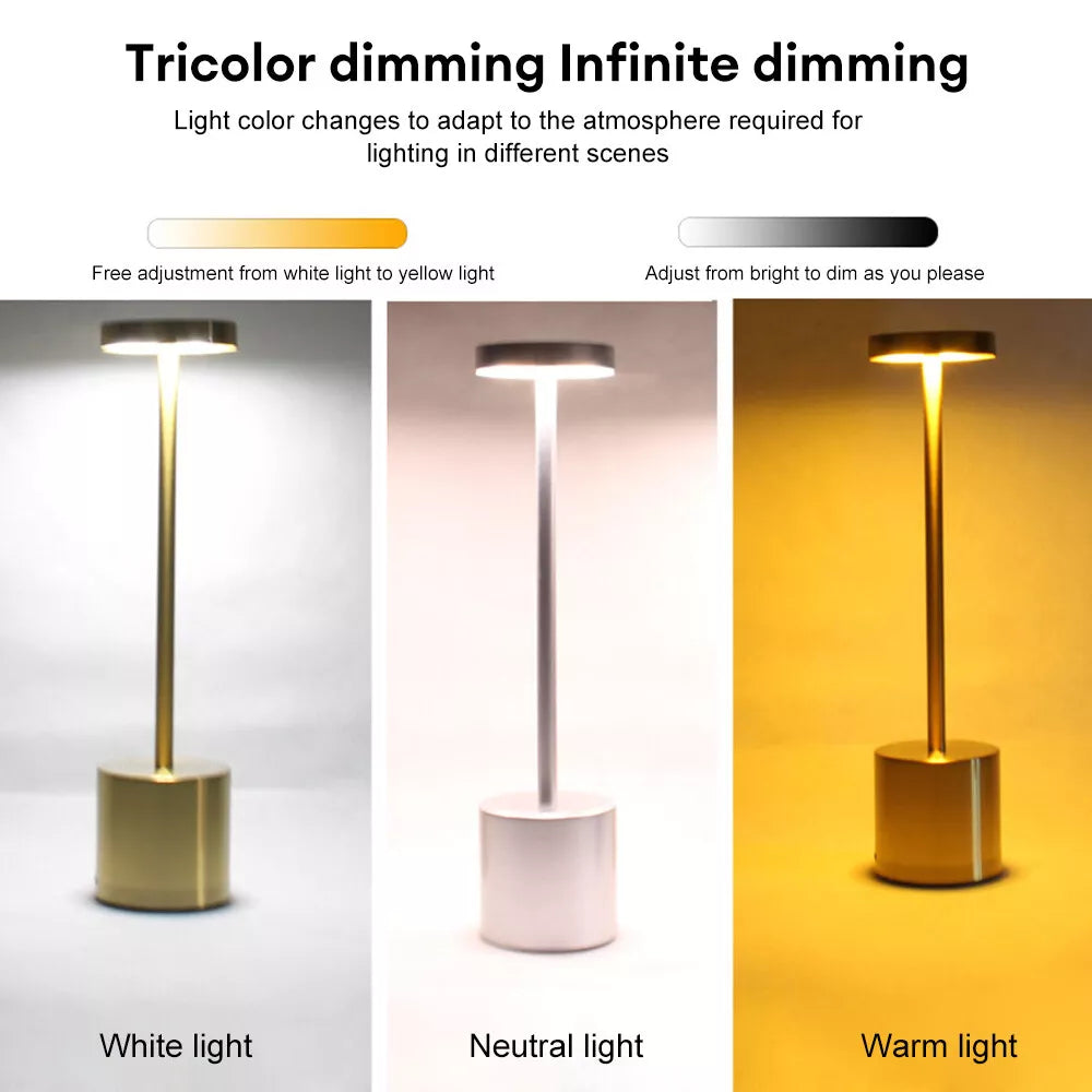 Cordless Metal LED Touch Table Lamp – Rechargeable Desk Light for Home & Office