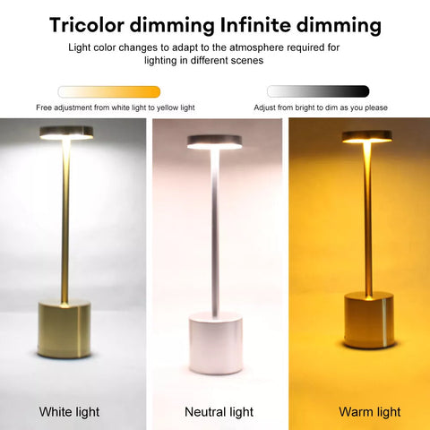 Cordless Metal LED Touch Table Lamp – Rechargeable Desk Light for Home & Office
