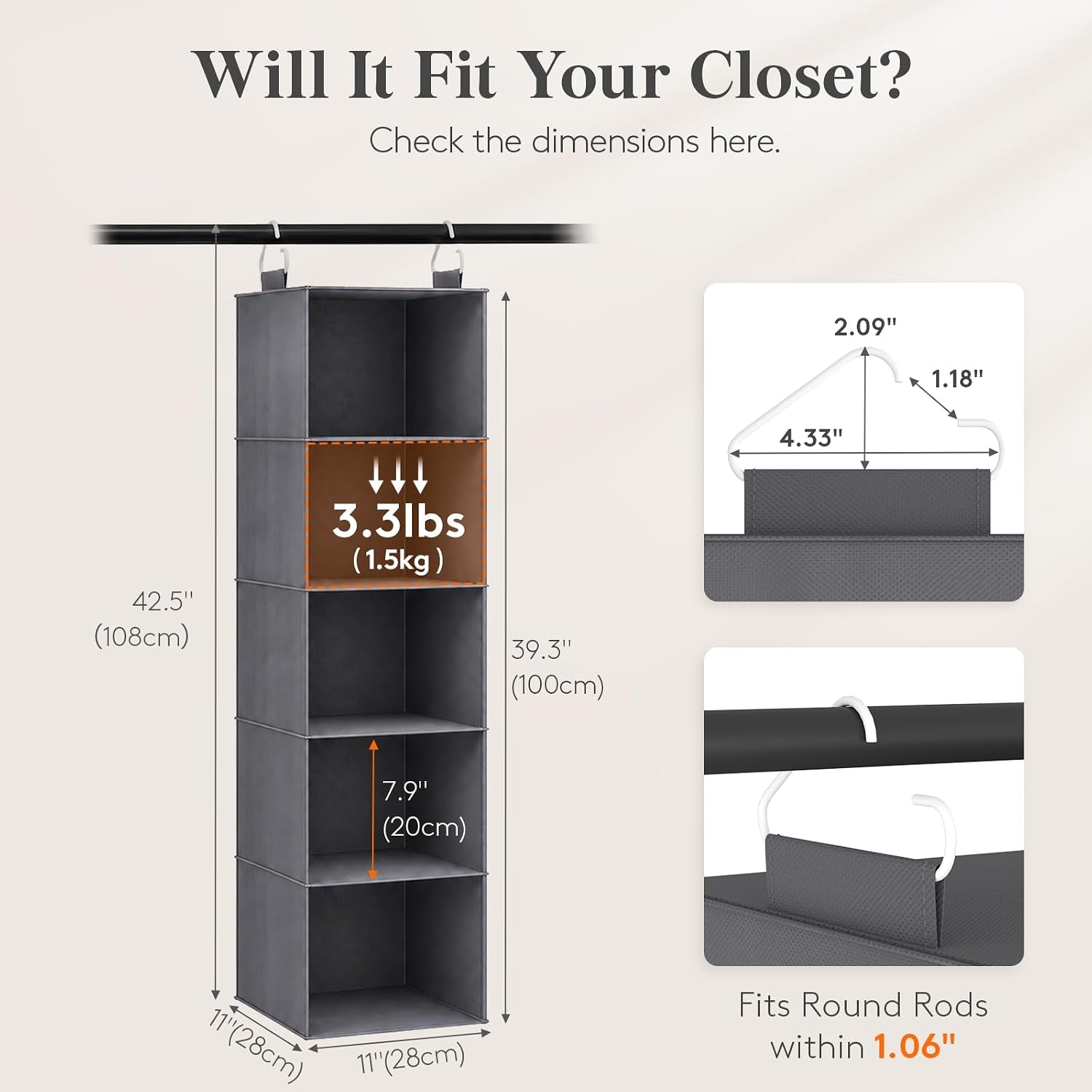 Hanging Wardrobe Storage Organiser for Clothes 5 Tier 2 Pack