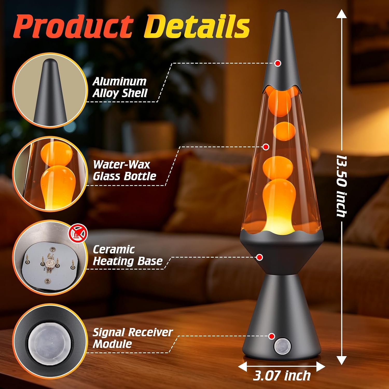 13.5″ Liquid Motion Lamp, 15 Colour Changing with Remote | LED Mood Lighting for Bedroom Decor, Calming Lava Flow Effect, Remote 15 Colours, Ideal Gift for Kids & Adults-Grey Base