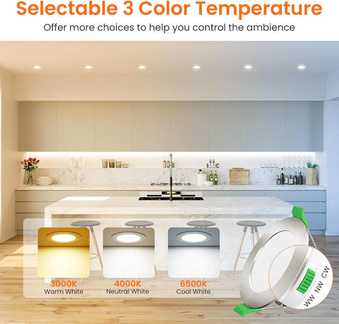 Lighting 6 Pack LED Downlights, LED Recessed Ceiling Lights 4W 310LM 230V, 55-68Mm Cutout Dimmable,3Cct 3000K 4000K 6500K Adjustable, IP44 Suitable for Bathroom Living Room Kitchen,Nickel