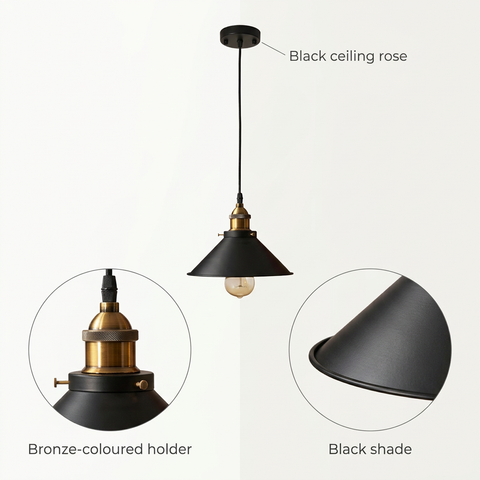 Bronze Table Lamp with Black Lampshade, 22 cm E27 Light Fitting Set, Elegant Decorative Lighting for Bedroom, Living Room & Bedside Tables