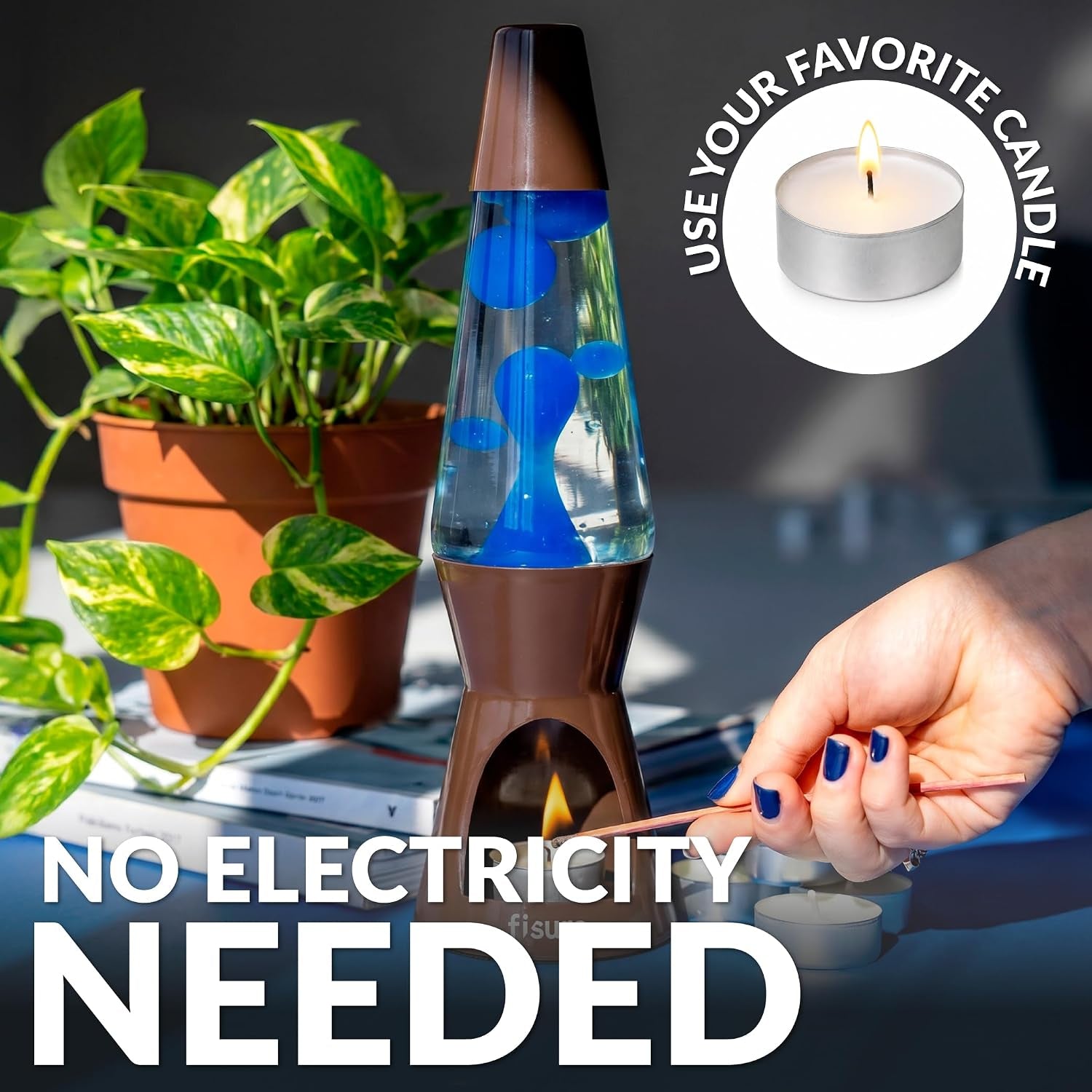 - Motion Mood Lamp with Candle Warmer, Brown & Blue | Eco-Friendly Home Décor. Original Design for Home or Office. Great Gift Idea. 11.4 X 3.3 In. Candle Not Included.