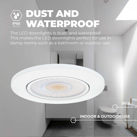 6-Pack LED Downlight White 5W CCT Waterproof IP65 Dimmable | Cutout Size Ø75Mm; Waterproof for Bathroom Shower Zone and Damp Indoor Areas