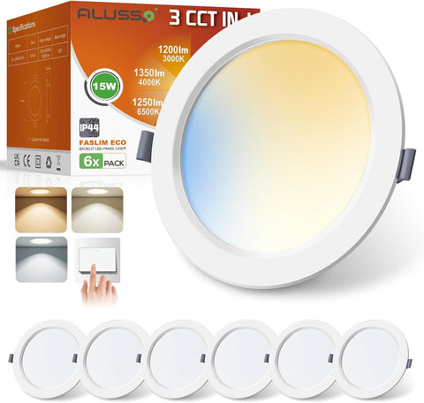 LED Downlights for Ceiling 9W Ultra Slim LED Recessed Ceiling Spot Lights 6500K Cool White IP44 Waterproof Spotlights Ceiling Lights for Bathroom Kitchen Living Room, 6 Pack