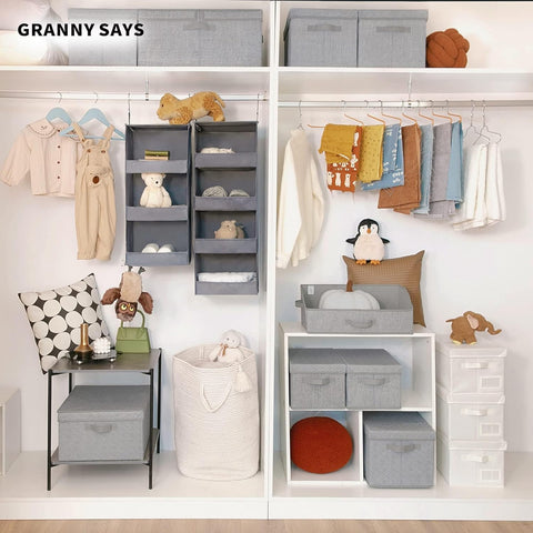 3-Shelf Hanging Storage Organiser, Pack of 1 Hanging Wardrobe Storage Organiser, Collapsible Hanging Shelves for Wardrobe, Fabric Hanging Wardrobe Organiser for Clothes Accessories, Grey
