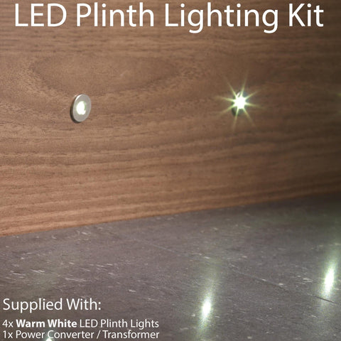 4X round LED Mini Plinth Light Kit | Stainless Steel & Warm White | Bathroom & Kitchen Skirting Kickboard Spot Lights | Recessed/Flush Cabinet Counter Panel Lighting