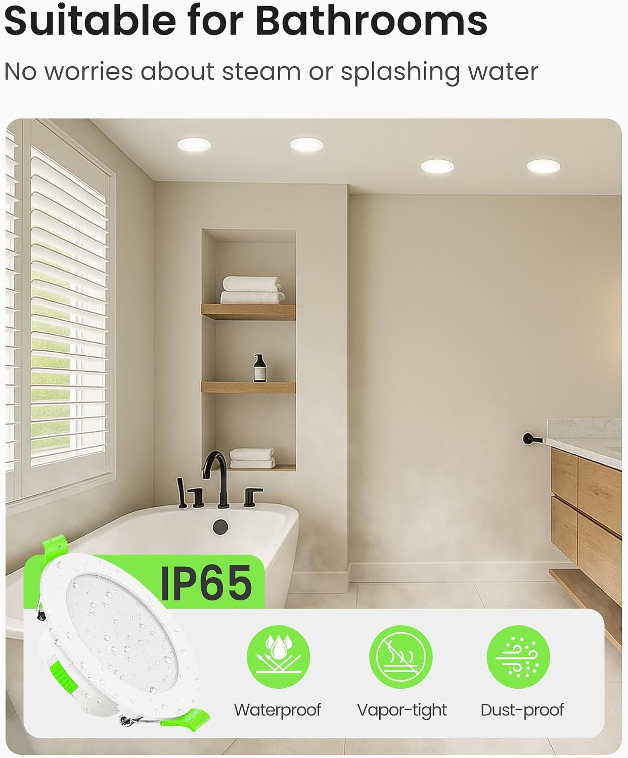 3CCT LED Downlights Ceiling Dimmable 7W IP65 Cutout 67-75MM 6 Pack | Slim Recessed Ceiling Lights, 3000K 4000K 6500K Selectable Bathroom Kitchen Spotlights, round White