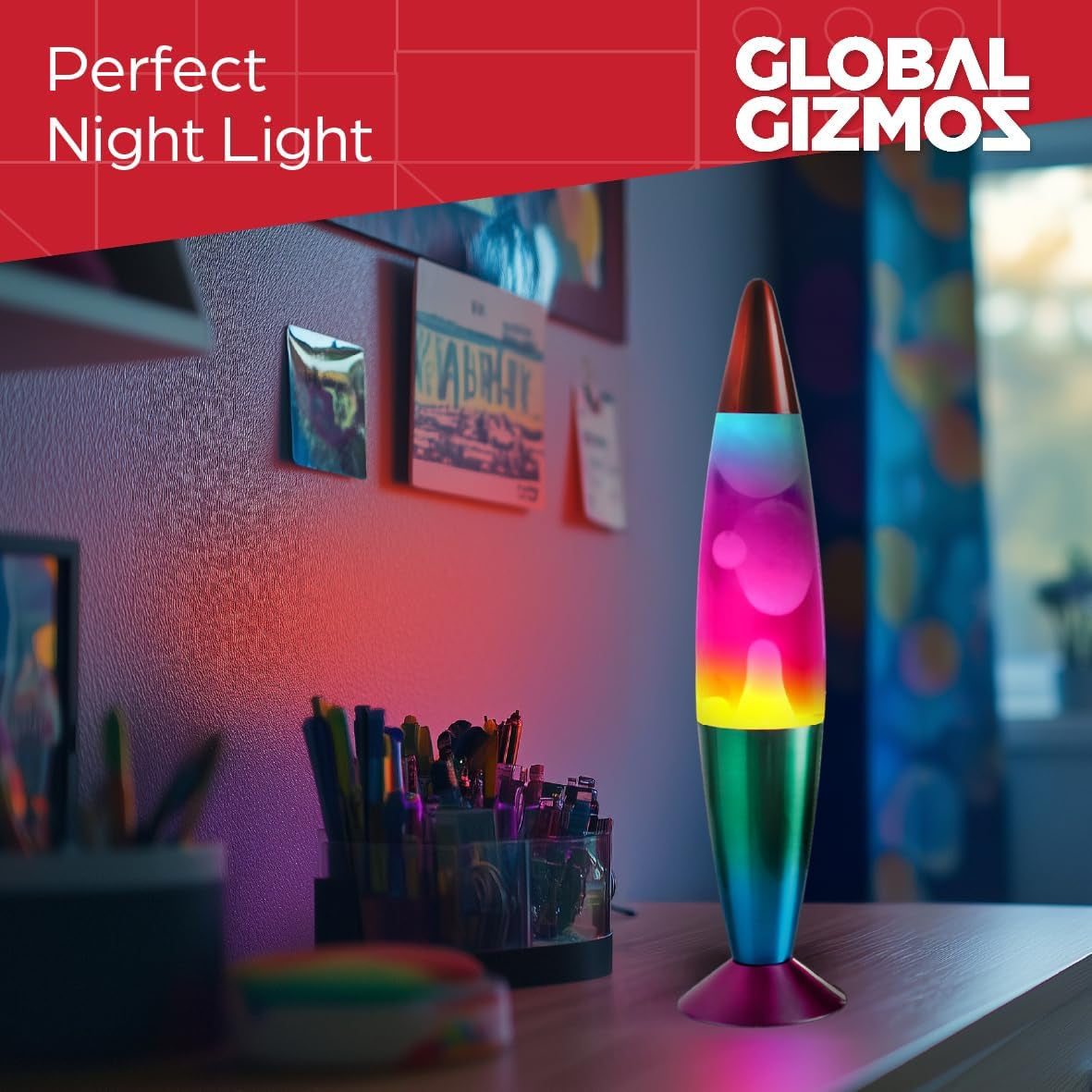 16” Rainbow Lava Lamp, 40Cm Tall | Retro Nostalgia, Calming & Relaxing Motion Wax Light, Decorative Illumination, Sensory Light, Mains Operated