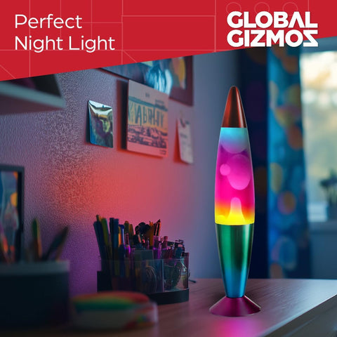 16” Rainbow Lava Lamp, 40Cm Tall | Retro Nostalgia, Calming & Relaxing Motion Wax Light, Decorative Illumination, Sensory Light, Mains Operated