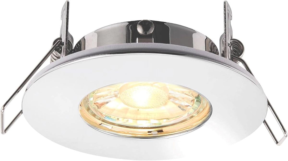 SPECULO Ultra Slim Compact Chrome Fire Rated Downlight Recessed LED GU10 round Spotlight Ceiling Light for Bathroom, Shower, Kitchen IP65 Rated