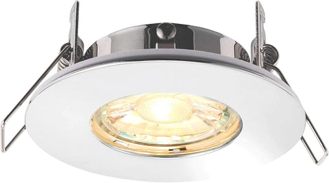 SPECULO Ultra Slim Compact Chrome Fire Rated Downlight Recessed LED GU10 round Spotlight Ceiling Light for Bathroom, Shower, Kitchen IP65 Rated