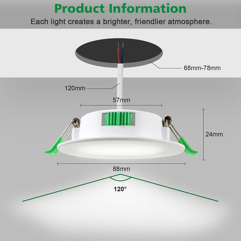 6 Pack LED Downlights for Ceiling 7W 3CCT IP44 Ultra Slim Cut Φ75-85MM | round LED Spot Bathroom Light 600LM, 3000K/4000K/6500K Adjustable, IP44 Recessed Ceiling for Bathroom, Kitchen, Living Room