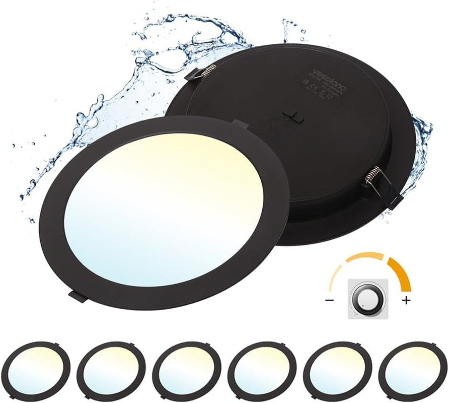 6 Pack Dimmable LED Downlights 18W, 3CCT, Black, Square, Cutout 145-160Mm | LED Spotlight Ceiling 150Mm, 1600LM, IP44, 3000K/4000K/6000K Adjustable, LED Recessed Ceiling Light for Bathroom