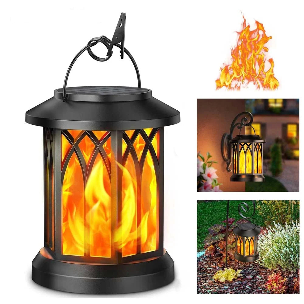 LED Flickering Flame Solar Lantern Waterproof Outdoor Hanging Garden Light