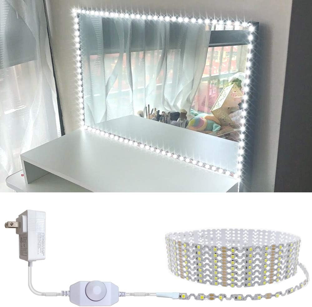 ER 13Ft/4M Led Vanity Mirror Lights Kit Bendable NO Need to Cut Vanity Make-Up Mirror Cloakroom Adjustable Flexible Strip Light Table Set with Dimmer and Power Supply Mirror Not Included