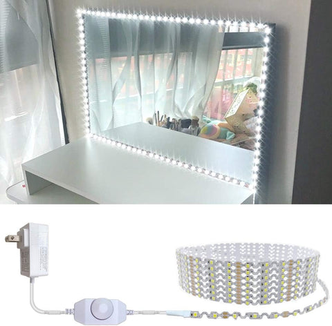 ER 13Ft/4M Led Vanity Mirror Lights Kit Bendable NO Need to Cut Vanity Make-Up Mirror Cloakroom Adjustable Flexible Strip Light Table Set with Dimmer and Power Supply Mirror Not Included