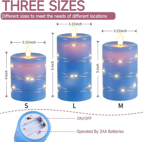 flameless candles with starry string lights