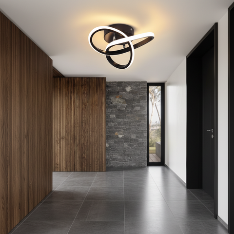 Modern 22W LED Ceiling Light Curved Acrylic Design Lamp – Warm White & 3 Color Changing Modes – Black & White Options for Kitchen, Bedroom, Hallway & Indoor Spaces