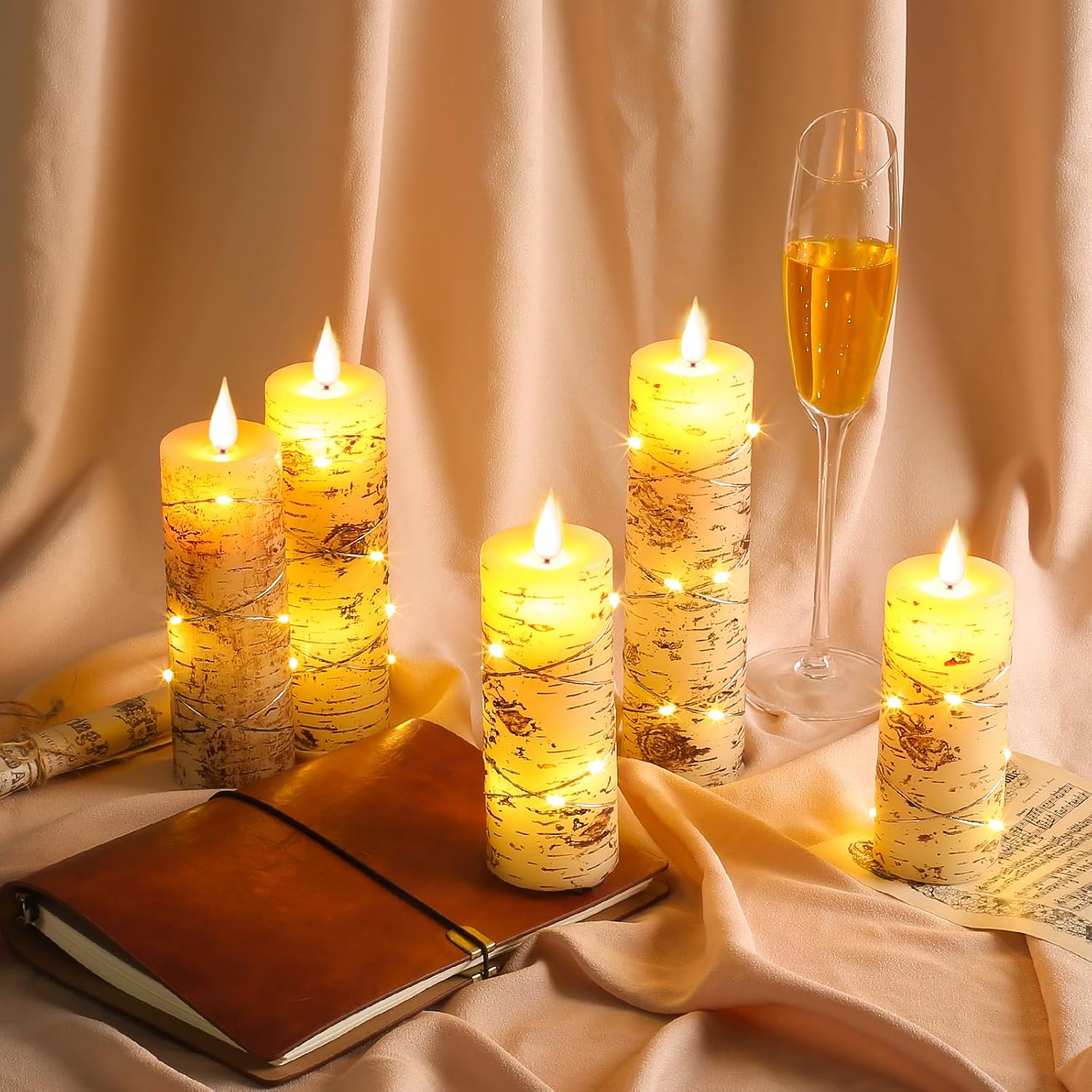 hand painted birch led candle set