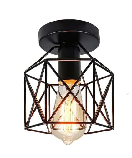 Vintage Hallway Ceiling Light, Black Semi-Flush Mount Basket Cage Bedroom Cloakroom Living Room Ceiling Lamp with E27 Light Bulb