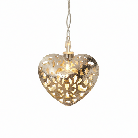 Warm White LED Silver Filigree Heart String Fairy Lights 2.85m Plug-In Indoor Decorative Lighting