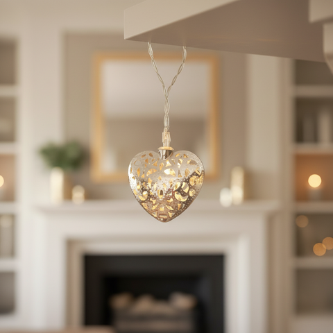 Warm White LED Silver Filigree Heart String Fairy Lights 2.85m Plug-In Indoor Decorative Lighting