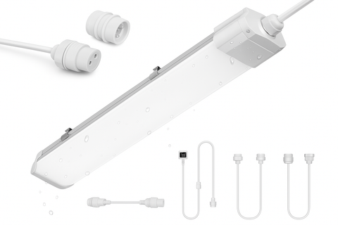 White LED light bar with additional components on a white background