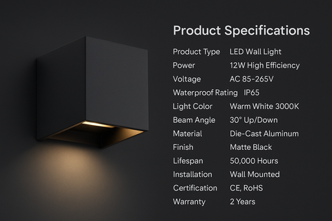 Waterproof LED Outdoor Wall Light 12W