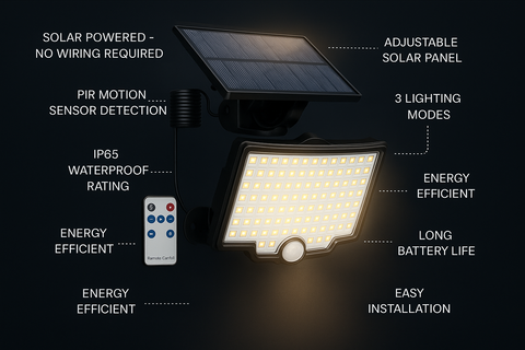 LED Motion Sensor Solar Powered  Security Light – 3 Modes, Waterproof