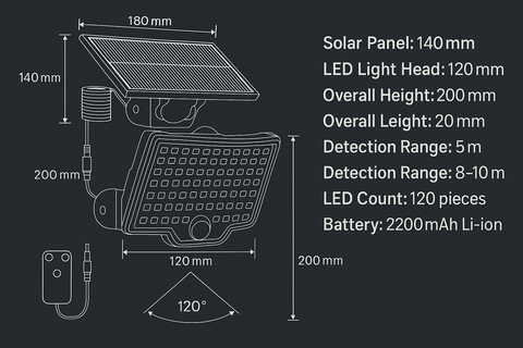 LED Motion Sensor Solar Powered  Security Light – 3 Modes, Waterproof