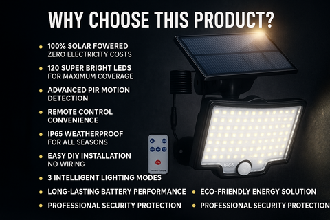 LED Motion Sensor Solar Powered  Security Light – 3 Modes, Waterproof