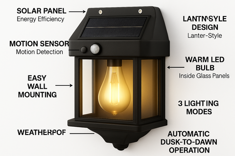3-Mode Solar Wall Motion Sensor Security Lights Outdoor
