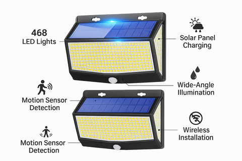 468 LED Solar Security Lights Outdoor - Super Bright Motion Sensor Light (2 Pack)