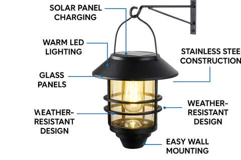 2-Pack Solar Lantern Wall Lights – Hanging Glass & Stainless Steel Porch Lights