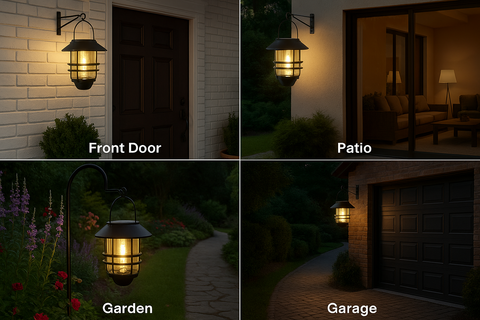 2-Pack Solar Lantern Wall Lights – Hanging Glass & Stainless Steel Porch Lights