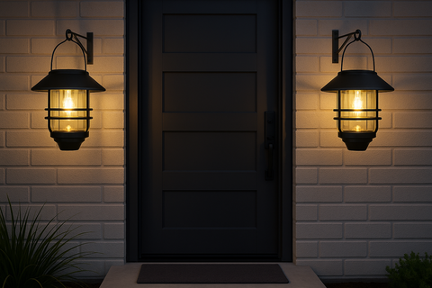 2-Pack Solar Lantern Wall Lights – Hanging Glass & Stainless Steel Porch Lights