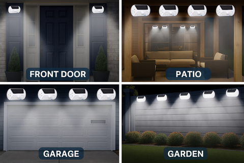 Pack of 4 Solar Powered Motion Sensor Security Lights – IP65 Outdoor Wall Lights