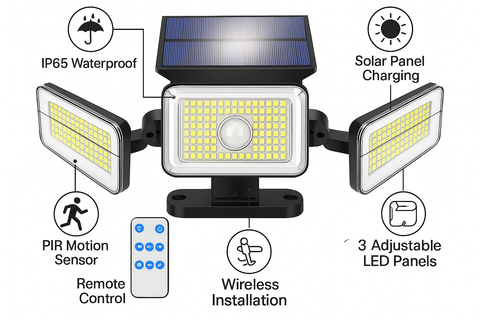 Solar Wall Light with PIR Motion Sensor & Remote – IP65 Waterproof