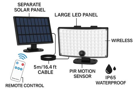 LED Solar Light with PIR Motion Sensor & Remote – IP65 Waterproof