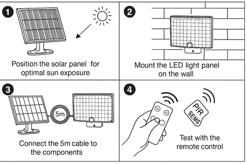LED Solar Light with PIR Motion Sensor & Remote – IP65 Waterproof