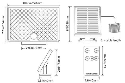 LED Solar Light with PIR Motion Sensor & Remote – IP65 Waterproof
