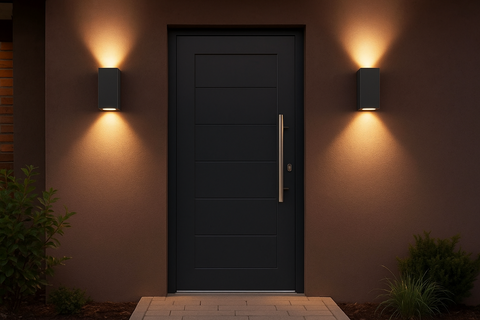 2 x Outdoor Wall Lights – Mains Powered, Black Aluminum Up & Down Sconces